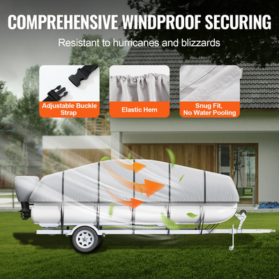 VEVOR Pontoon Boat Cover, 19&#039;-20&#039; Waterproof Trailerable Pontoon Cover, 800D Marine Grade PU Oxford Fabric, με κάλυμμα κινητήρα, 16 αντιανεμικούς ιμάντες πόρπης, ταιριάζει για 19&#039;-20&#039;L, πλάτος δοκού έως 96&quot;, γκρι
