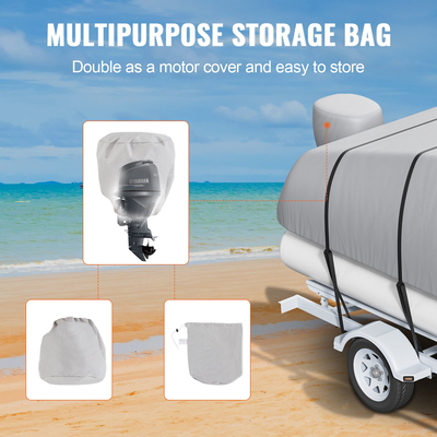 VEVOR Pontoon Boat Cover, 19&#039;-20&#039; Waterproof Trailerable Pontoon Cover, 800D Marine Grade PU Oxford Fabric, με κάλυμμα κινητήρα, 16 αντιανεμικούς ιμάντες πόρπης, ταιριάζει για 19&#039;-20&#039;L, πλάτος δοκού έως 96&quot;, γκρι