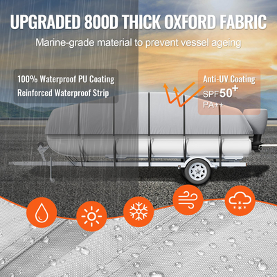 Κάλυμμα σκάφους VEVOR Pontoon, 23&#039;-24&#039; αδιάβροχο κάλυμμα Pontoon, 800D Marine Grade PU Oxford Fabric, με κάλυμμα κινητήρα, 16 αντιανεμικό λουράκι πόρπης, ταιριάζει για 23&#039;-24&#039;L, πλάτος δοκού έως 102&quot;, γκρι