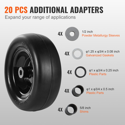 Ελαστικά VEVOR Lan Mower Tires with Rim, 11x4-7&quot; Tubeless Tractor Tires, 2-pack Tire and Wheel Assemby, Flat-free Tire PU, 3,4&quot; Centered Hub, 3/4&quot; Bushing Size, 20 PCS Adapters for Riding Mowers Lawn Tractors