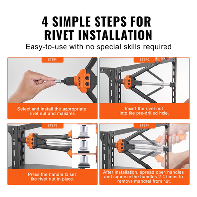 VEVOR Rivet Nut Tool, 16&quot; Rivnut Tool Kit with 13PCS Metric and SAE Mandrels, 186PCS Rivet Nuts, M3, M4, 10-24, M5, M6, 1/4-20, 8-32, 5/16-18, M8 , 3/8-16, M10, M12, 1/2-13, Semi-auto Retraction