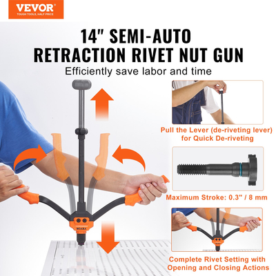 VEVOR Rivet Nut Tool, 14&quot; Rivnut Tool Kit με 7 ΤΕΜ Metric και SAE Mandrels, 70 PCS Assorted Rivet Nuts, 10-24, 1/4-20, M6, 5/16-18, M8, 3/8-16, M10, Rivet Nut Kit με στιβαρή θήκη μεταφοράς