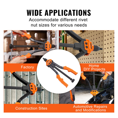 VEVOR Rivet Nut Tool, 14&quot; Rivnut Tool Kit με 7 ΤΕΜ Metric και SAE Mandrels, 70 PCS Assorted Rivet Nuts, 10-24, 1/4-20, M6, 5/16-18, M8, 3/8-16, M10, Rivet Nut Kit με στιβαρή θήκη μεταφοράς