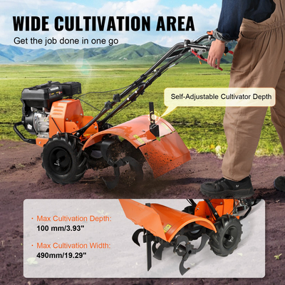 VEVOR Tiller Cultivator Gas Powered, 212CC 4-stroke Garden Cultivator, Tiller με 4 ρυθμιζόμενα πίσω δόντια από χάλυβα για καλλιέργεια χλοοτάπητα, κήπου και εδάφους