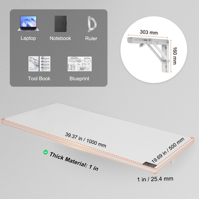 VEVOR Επιτοίχιο Επιπλωτό Πτυσσόμενο Επιτραπέζιο Γραφείο Φορητού υπολογιστή σπιτιού 39,37x19,69 in