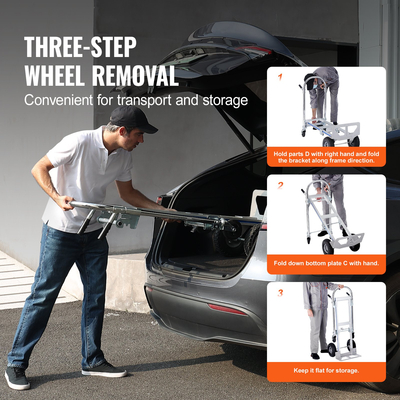 Φορτηγό αλουμινίου VEVOR, χωρητικότητα φόρτωσης 2 σε 1, 800 λίβρες, βαρέως τύπου βιομηχανικό αναδιπλούμενο αναδιπλούμενο φορτηγό χειρός και κούκλα, καροτσάκι χρησιμότητας Μετατρέπει από φορτηγό σε καρότσι πλατφόρμας με ελαστικούς τροχούς