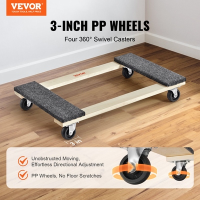 VEVOR Furniture Dolly, χωρητικότητα φόρτωσης 1000 lbs, 18&quot; x 30&quot;, 4 x 3&quot; PP περιστρεφόμενοι τροχοί, βαρέως τύπου έπιπλα σκληρού ξύλου Moving Dolly, Mover&#039;s Dolly, Κινητό καρότσι με ρόδες για βαρύ καθαρισμό οικιακών επίπλων