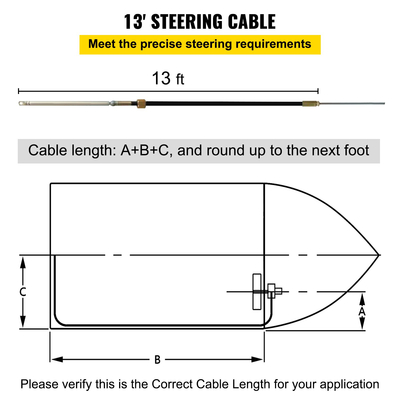 VEVOR Outboard Steering System 13\' Outboard Rotary Steering System Cable Steering Boat 13 Feet with 13\" Wheel Durable Marine Steering System