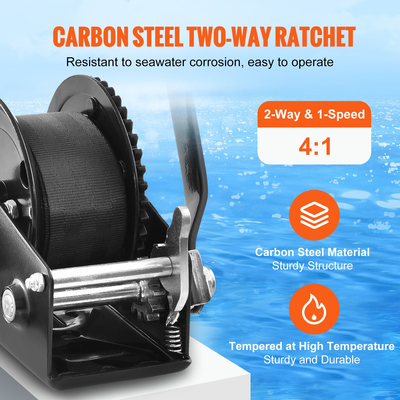 Βαρούλκο χειρός VEVOR, χωρητικότητα έλξης 1200 λίβρες, Βαρούλκο ρυμουλκούμενου σκάφους Βαρούλκο βαρέως τύπου σχοινιού με ιμάντα 23 ft και καστάνια διπλής κατεύθυνσης, χειροκίνητο βαρούλκο με μανιβέλα για ρυμούλκηση ρυμουλκούμενου, σκάφους ή ATV
