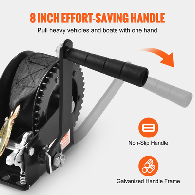 Βαρούλκο χειρός VEVOR, χωρητικότητα έλξης 1200 λίβρες, Βαρούλκο ρυμουλκούμενου σκάφους Βαρούλκο βαρέως τύπου σχοινιού με ιμάντα 23 ft και καστάνια διπλής κατεύθυνσης, χειροκίνητο βαρούλκο με μανιβέλα για ρυμούλκηση ρυμουλκούμενου, σκάφους ή ATV