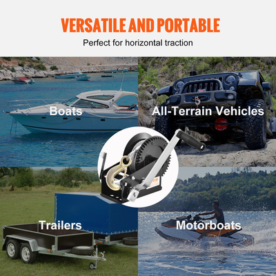 Βαρούλκο χειρός VEVOR, χωρητικότητα έλξης 3500 λίβρες, Βαρούλκο ρυμουλκούμενου σκάφους Στρόφαλο βαρέως τύπου σχοινιού με ατσάλινο συρμάτινο καλώδιο 33 ποδών και καστάνια διπλής κατεύθυνσης, χειροκίνητο βαρούλκο με μανιβέλα για ρυμούλκηση ρυμουλκούμενου, σκάφους ή ATV
