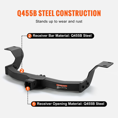 Κοτσαδόρος ρυμουλκούμενου VEVOR Class 3, δέκτης 2 ιντσών, πλαίσιο από χαλύβδινο σωλήνα Q455B, συμβατό με Honda CR-V 2017-2023, 6000 λίβρες, Στήριγμα κοτσαδόρου πολλαπλής προσαρμογής για λήψη μπάλας, φορέας φορτίου, ράφι ποδηλάτου, γάντζος ρυμούλκησης, μαύρο