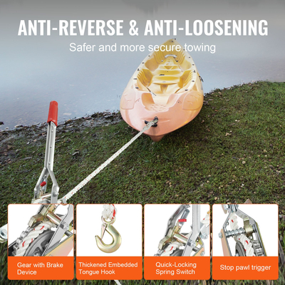 VEVOR Rope Puller, 3/4 Ton (1.653 lbs) Ικανότητα έλξης, με διάμετρο 100&#039; 0,6&quot; Σχοινί, 2 άγκιστρο, Come Along Winch, Βαρέως τύπου καστάνια Power Puller εργαλείο για κινούμενα σκάφη, ασφάλιση αντικειμένων, μεταφορά κορμών