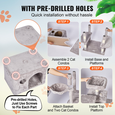 VEVOR Cat Tree 68,5&quot; Cat Tower with Cat Condos Sisal Scratching Post Ανοιχτό Γκρι