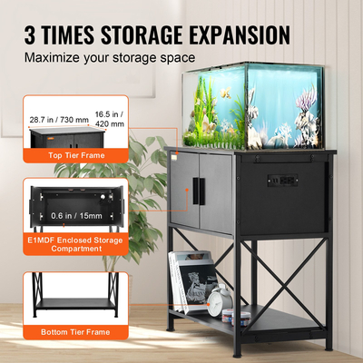 Βάση ενυδρείου VEVOR, Βάση δεξαμενής ψαριών 29 γαλονιών, 28,7 x 16,5 x 30 σε ατσάλι και MDF βάση δεξαμενής χελώνας, χωρητικότητα φόρτωσης 242,5 lbs, βάση ερπετών με ντουλάπι αποθήκευσης και ενσωματωμένο πάνελ ισχύος, μαύρο