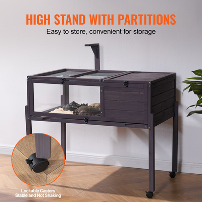 VEVOR Wooden Tortoise House Rolling Tortoise Habitat Indoor &amp; Outdoor for Snakes