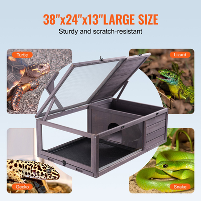 VEVOR Tortoise Habitat Wooden Tortoise House Indoor &amp; Outdoor 2 Δωματίων 38x24x13in