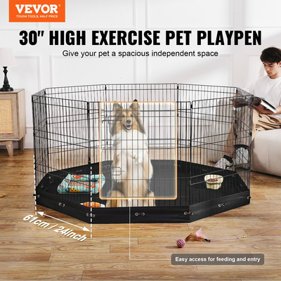 VEVOR Dog Παρκοκρέβατο 8 πάνελ Πτυσσόμενο μεταλλικό στυλό γυμναστικής σκύλου με κάτω μαξιλαράκι 30"H