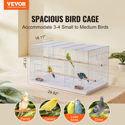 VEVOR Bird Flight Cage 18 σε Small Metal Parakeet Cage for Cockatiels White
