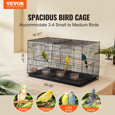 VEVOR Bird Flight Cage with Divider 18 σε Small Metal Parakeet Cage Black