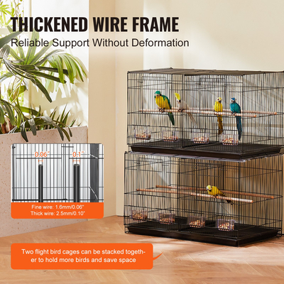 VEVOR Bird Flight Cage with Divider 18 σε Small Metal Parakeet Cage Black