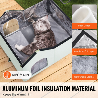 VEVOR Θερμαινόμενο Σπίτι για Γάτες Πτυσσόμενο Καταφύγιο Γάτας με Θερμαινόμενο Μαξιλάρι Πράσινο Μεγάλο