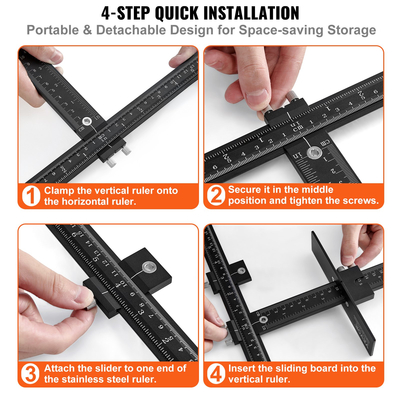 Εργαλείο εξοπλισμού ντουλαπιού VEVOR, χειρολαβή ντουλαπιού από κράμα αλουμινίου με κεντρική διάτρηση, ρυθμιζόμενο εργαλείο προτύπου υλικού ντουλαπιού, για εγκατάσταση μπροστινών πόμολων συρταριών πόρτας Λαβές και έλξεις