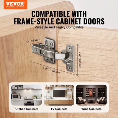 VEVOR μεντεσέδες πόρτας ντουλαπιού 50 συσκευασιών Πλήρης επικάλυψη Μαλακό κλείσιμο για τύπο χωρίς πλαίσιο