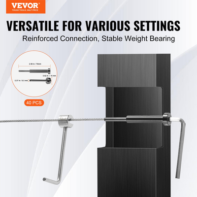 VEVOR 40 Pack κιτ αόρατου κιγκλιδώματος καλωδίου, αόρατος δέκτης T316 από ανοξείδωτο χάλυβα 3,2 mm και άκρο καρφιού Swage για κιγκλίδωμα καλωδίου, Εντατήρας Swage 3,2 mm για ξύλινο/μεταλλικό στύλο, εξοπλισμός κιγκλιδώματος καλωδίων, μαύρο