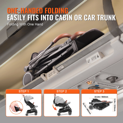 Βρεφικό καρότσι VEVOR Standard, παιδικό καρότσι με ρυθμιζόμενη πλάτη 95°-175° &amp; ρυθμιζόμενο υποπόδιο 0/90° &amp; αναδιπλούμενο με ένα κλικ, καρότσι νεογέννητου με ποτηροθήκη και τσάντα μεταφοράς, σκούρο γκρι