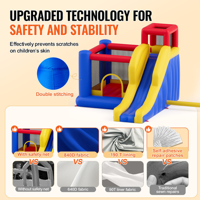 Φουσκωτό σπίτι αναπήδησης VEVOR, τραμπολίνο για υπαίθριο χώρο Playhouse υψηλής ποιότητας, Jumping Bouncer με φυσητήρα, τσουλήθρα και τσάντα αποθήκευσης, Family Backyard Bouncy Castle, για παιδιά ηλικίας 3–8 ετών, 134x102x91 ίντσες