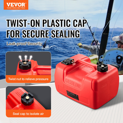 Δεξαμενή καυσίμου VEVOR Marine Fuel Tank, 3,17 Gallon/12L, Φορητή δεξαμενή αερίου καυσίμου σκάφους για σκάφη εξωλέμβιας μηχανής, πλαστική δεξαμενή καυσίμου εξωλέμβιου σκάφους με λάστιχο, εύκολη μεταφορά για σκάφος, ψαρόβαρκα, σκάφος καταστρώματος, κόκκινο