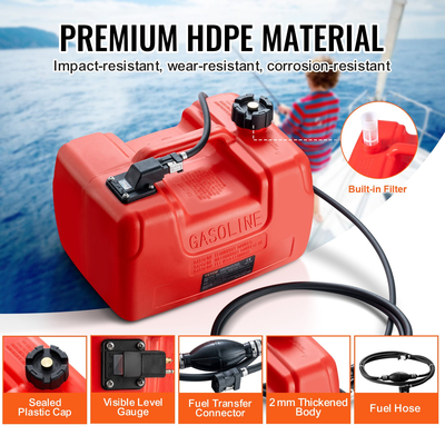 Δεξαμενή καυσίμου VEVOR Marine Fuel Tank, 3,17 Gallon/12L, Φορητή δεξαμενή αερίου καυσίμου σκάφους για σκάφη εξωλέμβιας μηχανής, πλαστική δεξαμενή καυσίμου εξωλέμβιου σκάφους με λάστιχο, εύκολη μεταφορά για σκάφος, ψαρόβαρκα, σκάφος καταστρώματος, κόκκινο