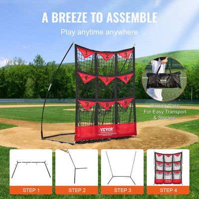 VEVOR 9 Hole Baseball Net, 49&quot;x42&quot; Softball Baseball Training Equipment for Hitting Pitching Practice, Φορητό βοήθημα γυμναστικής γρήγορης συναρμολόγησης με τσάντα μεταφοράς, Strike Zone, Ground Stakes, για νέους ενήλικες