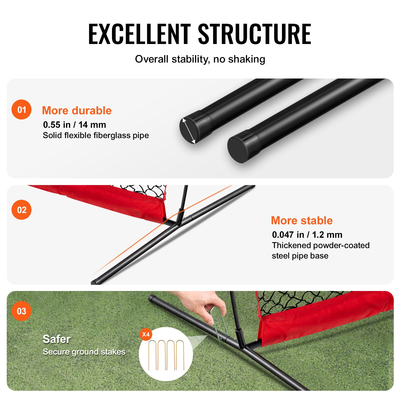 VEVOR Barricade Backstop Net, αθλητικό δίχτυ 16x10 ft με μπάλα, φορητός εξοπλισμός εξάσκησης με τσάντα μεταφοράς, οθόνη προστασίας για προπόνηση χόκεϊ ποδοσφαίρου Baseball Softball Lacrosse, για πίσω αυλή