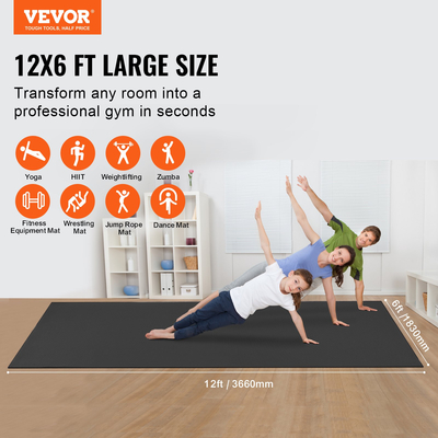 VEVOR Exercise Mat, αντιολισθητικό χαλάκι γιόγκα Gym Fitness Pilate Workout Mat (12x6ft)