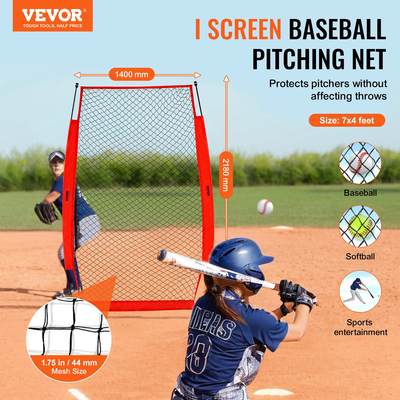 VEVOR I Screen Baseball για Batting Cage, 7x4 ft Baseball &amp; Softball Screen Safety, Body Protector Φορητή οθόνη κτυπήματος με Carry Bag &amp; Ground Stakes, Baseball Pitching Net for Pitchers Protection