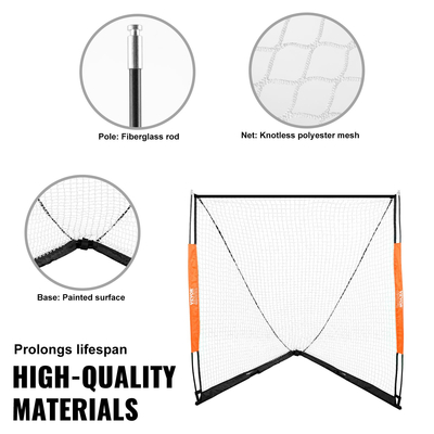 VEVOR Lacrosse Goal, 6&#039; x 6&#039; Lacrosse Net, Φορητό γκολ λακρός με τσάντα μεταφοράς, Fiberglass Rod Backyard Lacrosse Training Equipment, Easy Setup Collegiate Goal, Ιδανικό για προπόνηση ενηλίκων νέων