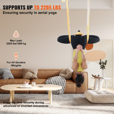 VEVOR Aerial Yoga Hammock &amp; Swing, 5,5 Yards, Aerial Yoga Starter Kit με 100gsm Nylon Fabric, Full Rigging Hardware &amp; Easy Set-up Guide, Antigravity Flying for All Levels Fitness Bodybuilding, Gold