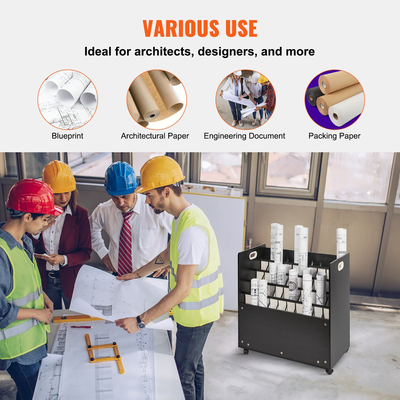 VEVOR Blueprint Roll File Holder 50 Slots Κινητό Ξύλινο καλάθι αποθήκευσης Blueprint