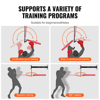 VEVOR Wall Mount Boxing Spinning Bar, Ρυθμιζόμενη Spinning Bar, Boxing Speed ​​Trainer με γάντια, Red Reflex Boxing Bar, Boxing Training Equipment for Kickboxing, MMA, Stress Relief &amp; Fitness