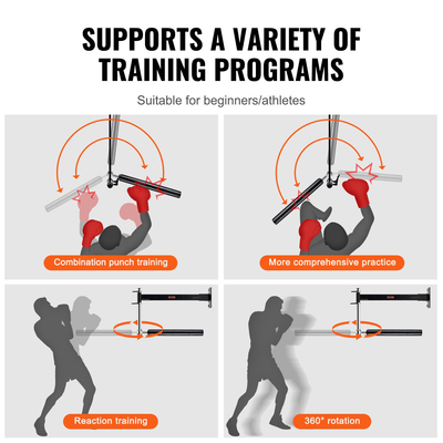 VEVOR Wall Mount Boxing Spinning Bar, Ρυθμιζόμενη Spinning Bar, Boxing Speed ​​Trainer με γάντια, Black Reflex Boxing Bar, Boxing Training Equipment for Kickboxing, MMA, Stress Relief, Fitness