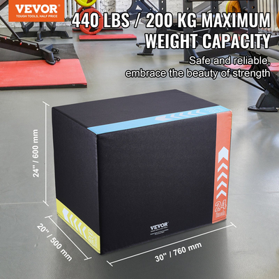 VEVOR 3 σε 1 Plyometric Jump Box, 30/24/20 Inch Cotton Plyo Box, Platform &amp; Jumping Agility Box, Anti-slip Fitness Step Up Box for Home Gym Training, Conditioning Strength Training, Μαύρο