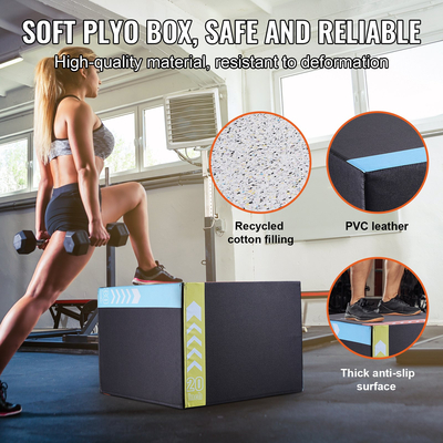 VEVOR 3 σε 1 Plyometric Jump Box, 30/24/20 Inch Cotton Plyo Box, Platform &amp; Jumping Agility Box, Anti-slip Fitness Step Up Box for Home Gym Training, Conditioning Strength Training, Μαύρο