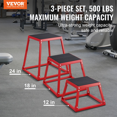VEVOR Plyometric Jump Boxes, 12/18/24 Inch Plyo Box, Platform and Jumping Agility Box, Anti-slip Fitness Exercise Step Up Box for Home Gym Training, Conditioning Strength Training, Κόκκινο