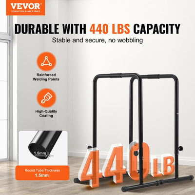 VEVOR Dip Bars, χωρητικότητα 440 lbs, Heave Duty Dip Stand Stand με ρυθμιζόμενο ύψος, Fitness Workout Dip Bar Station Stabilizer Parallette Push Up Stand, Παράλληλες μπάρες για προπόνηση δύναμης στο σπίτι Γυμναστήριο