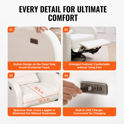 VEVOR Electronic Power Recliner and Swivel Glider, 250 lbs Weight Capacity Swivel Glider Recliner Chair με ρυθμιζόμενη γωνία, πολυεστερική επιφάνεια ανάκλιντρο για σαλόνι, υπνοδωμάτιο, υπόλευκο