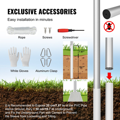 VEVOR 25FT Αποσπώμενο κοντάρι σημαίας Κιτ βαρέως τύπου Αλουμίνιο Ασημένιο κοντάρι