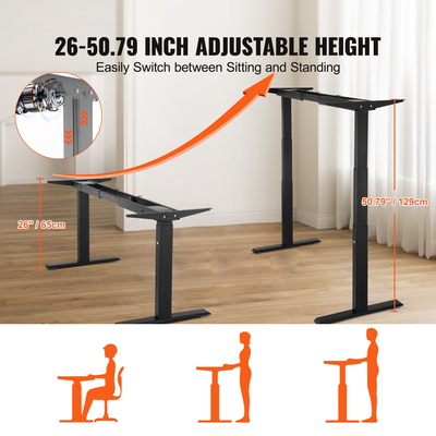 VEVOR Electric Standing Πλαίσιο γραφείου διπλού κινητήρα ρυθμιζόμενο 26&quot;-50,8&quot; H μαύρο