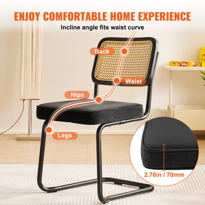 Καρέκλες VEVOR Rattan, Σετ 4, Μοντέρνα Καρέκλα Τραπεζαρίας Mid Century, Επενδυμένη καρέκλα βελούδινης έμφασης με πλάτη Rattan, Ρετρό Καρέκλα Τραπεζαρίας Κουζίνας για Σαλόνι, Υπνοδωμάτιο, Αναγνωστήριο, Γραφείο, Μαύρο